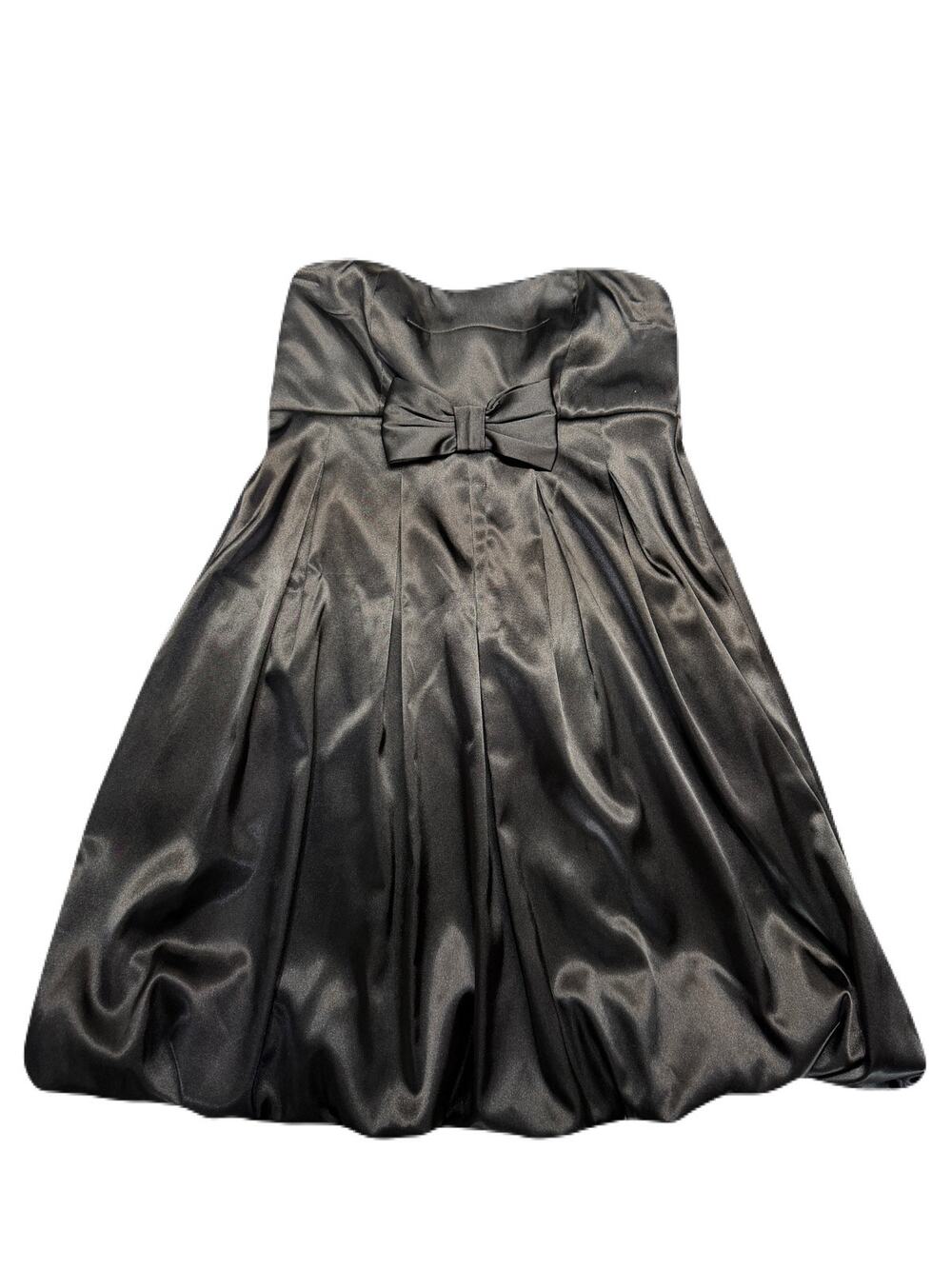 Y2K Ruby Rox Black Satin Strapless Bow Mini Bubble Dress Juniors Size Small
